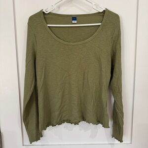 Large Olive Green Long Sleeve Top